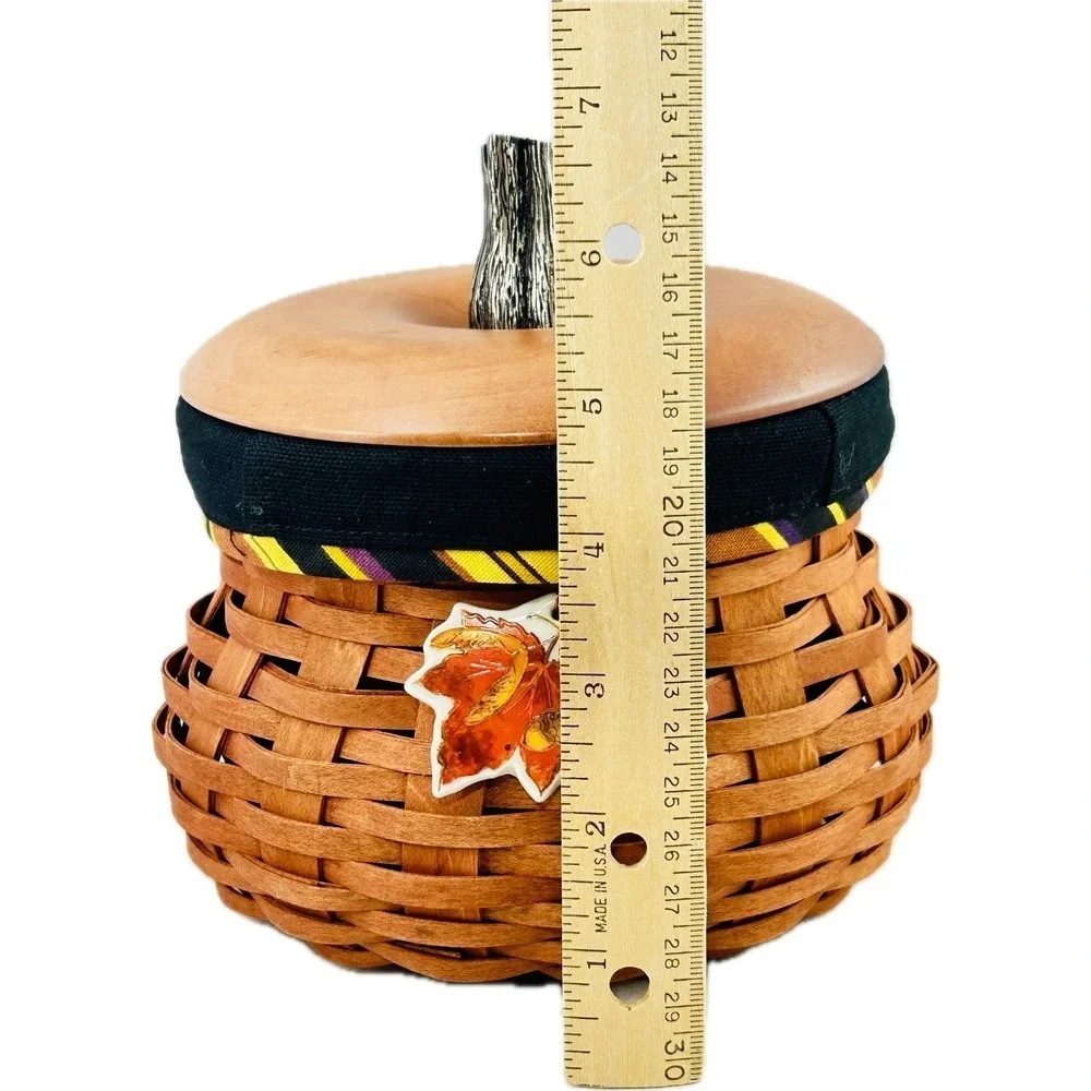 Longaberger Small CINNAMON FALL GOURD Basket w/ Lid Liner Tie-on Protector Flyer